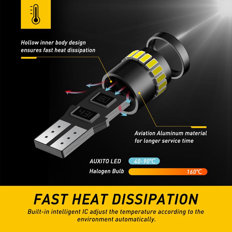 AUXITO 194 LED Light Bulb 6000K White 168 2825 W5W T10 Wedge 24-SMD 3014 Chipsets LED Replacement Light Kit Error Free for Car Interior Dome Map Door License Courtesy Dash Lights, Pack of 10 AUXITO 194 LED Light Bulb 6000K White 168 2825 W5W T10 Wedge 24-SMD 3014 Chipsets LED Replacement Light Kit Error Free for Car Interior Dome Map Door License Courtesy Dash Lights, Pack of 10