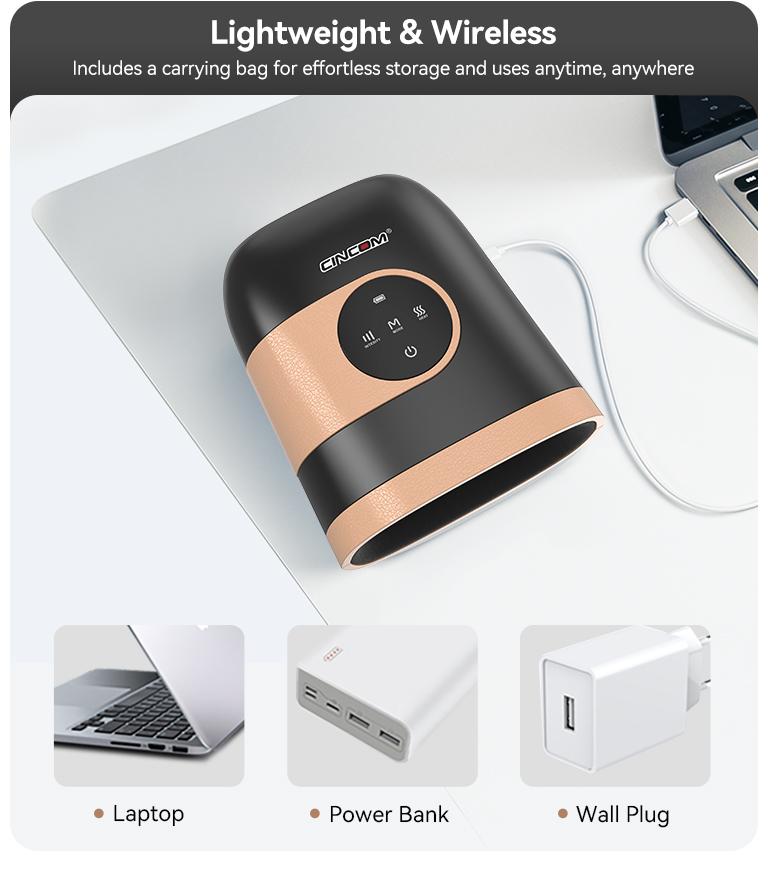 [Plus Model] CINCOM Upgraded Hand Massager (BLACK), Cordless Hand Massager with Heat for Gifts