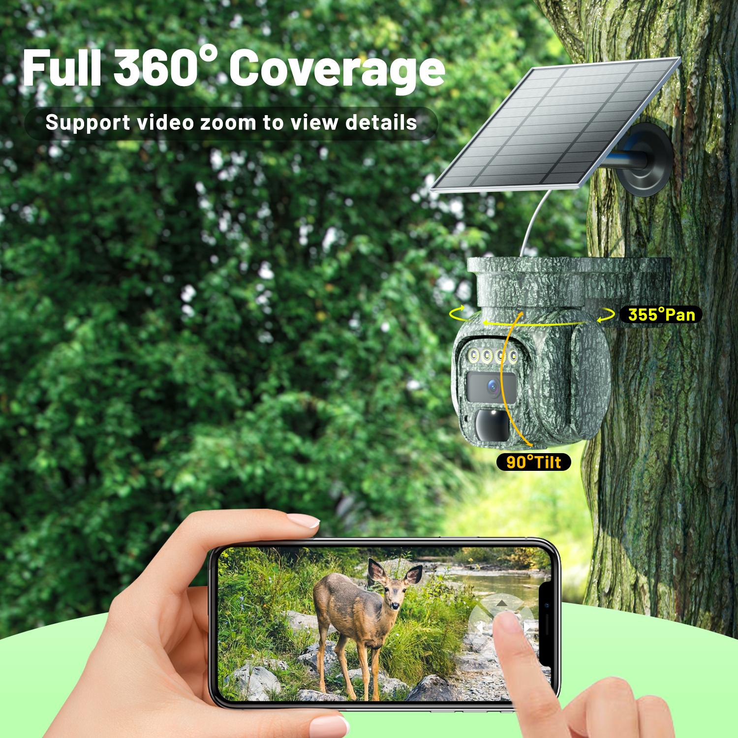 4G LTE Wireless Solar Powered Security Camera, No WiFi Needed Outdoor – 2K HD Live View 360° Coverage, Remote APP Controlled, IP65 WaterProof, Motion Activated, Night Vision, 2 Way Audio