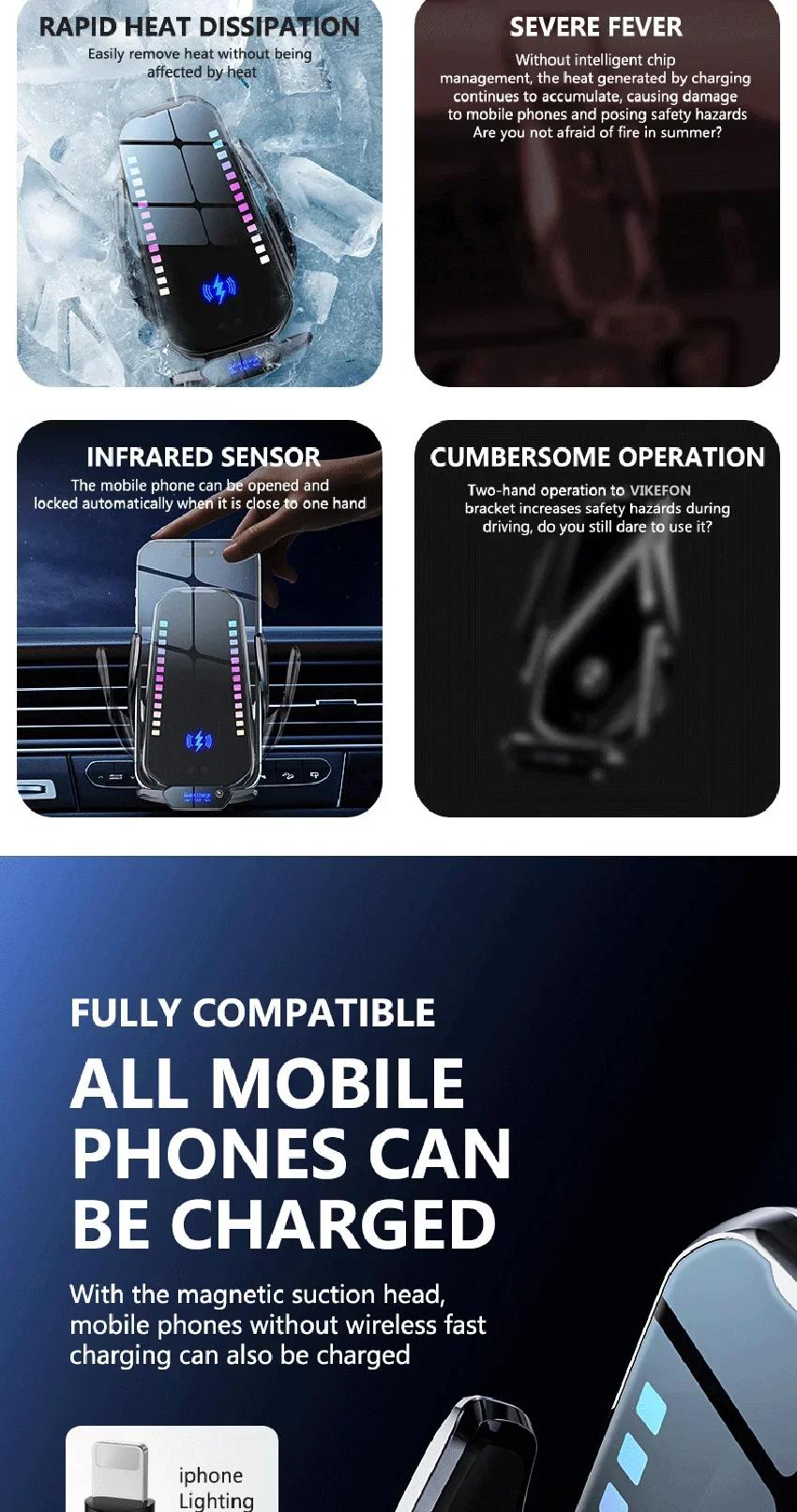 Car phone holder infrared sensing  intelligent rhythm wireless charging can jump according to the sound waves Add rhythmic color light function to move with music car  Accessories Automatic Mount Retractable Stand Adjustable Cellphone Clip