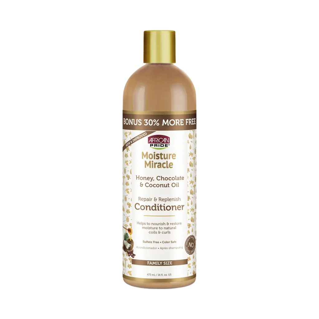 AFRICAN PRIDE MOISTURE MIRACLE HONEY, CHOCOLATE & COCONUT OIL CONDITIONER, 16OZ