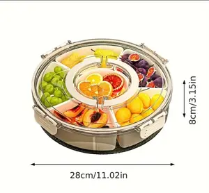 6-Compartment Round Snack & Fruit Serving Tray with Lid – Portable, Sealed, Multi-Layer Storage Container