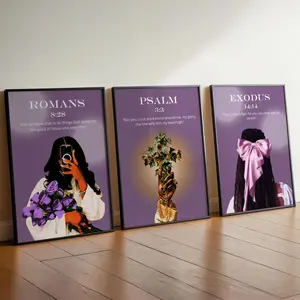 Set 3 Purple Scripture Wall Art, Christian Girl Room Decor, Coquette Bible Verse Print