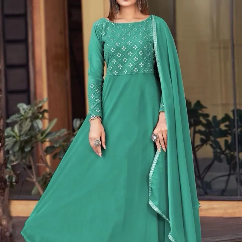 Georgette Anarkali Style Dupatta with Mirror Work and Resham Readymade 3pcs Suit for Special Occasions