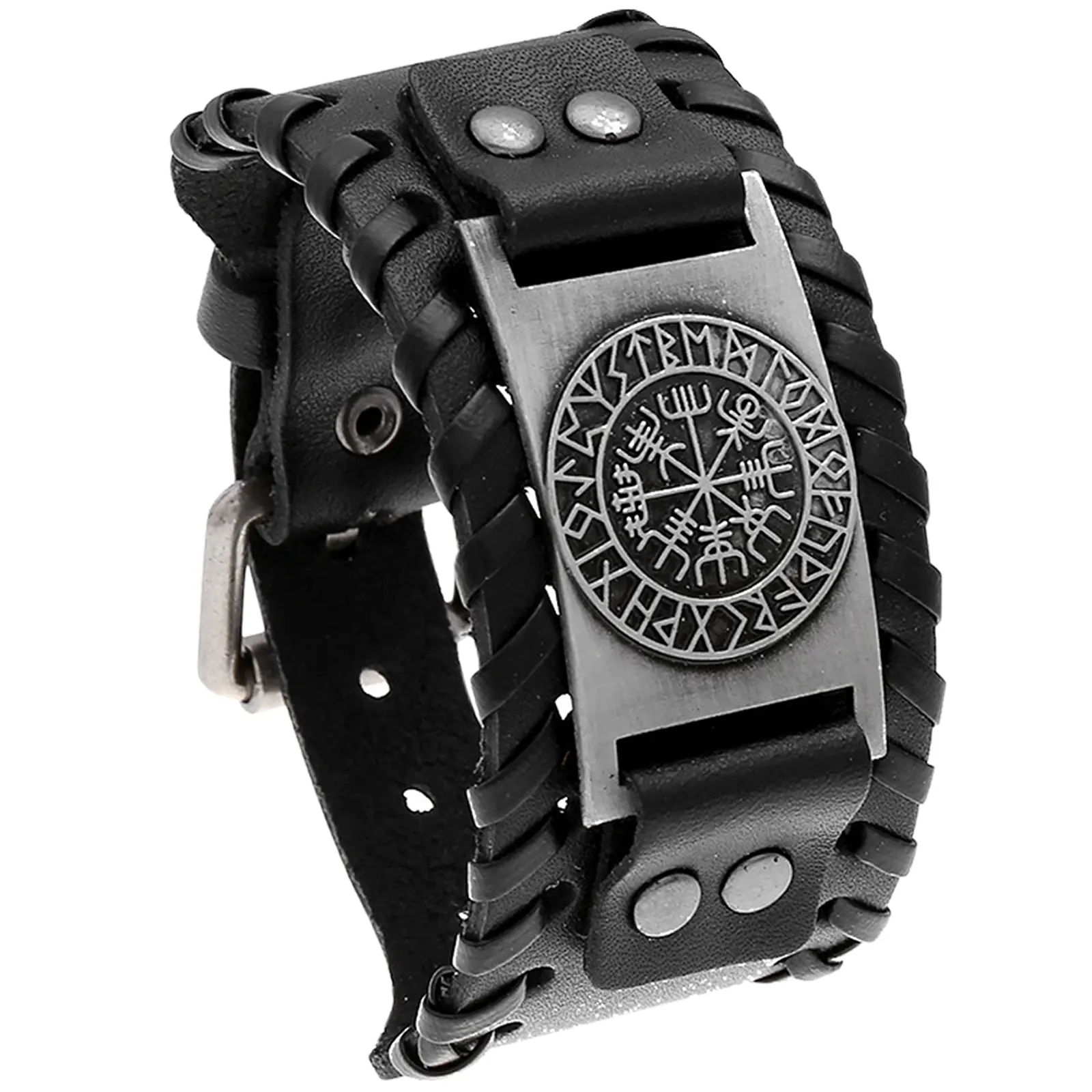 OIDEA Men's Mixed Texture Cuff Bracelet - Viking Braided Leather Wristband with Engraved Norse Runes, Adjustable Watch Buckle, Adjustable Fit Bangle, Bracelet for Boyfriend, Bracelets