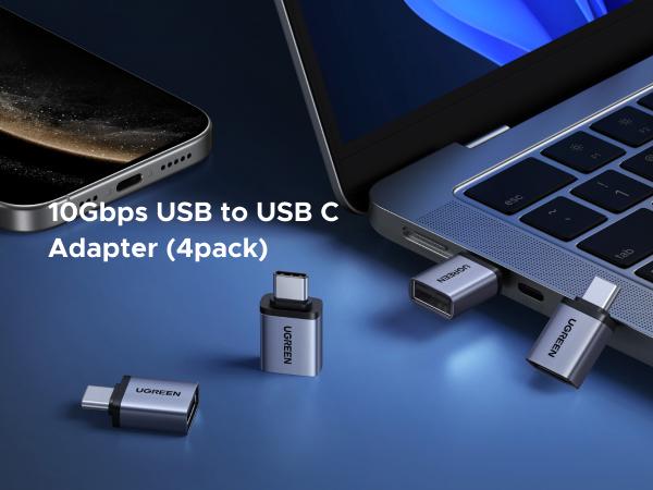 UGREEN USB C to USB Adapter 4 Pack, 10Gbps USBC Male to USB 3.2 Female Adapter, Type C USB C Adapter for MacBook Pro,iMac,iPhone 17 16 15 Pro Max,iPad mini Pro, Thunderbolt 4, Samsung Galaxy