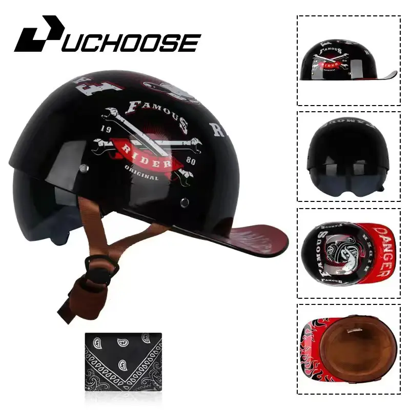 Retro Helmet Hat Half Motorcycle Helmet - Lightweight, Breathable Summer Sun Protection Gear with Liner, Free Face Towel, Half Motorcycle Helmets
