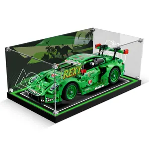 LED Light Acrylic Display Case for Technic 42224 Porsche 911 GT3 R REXY AO Racing Car (LEGO Set Not Included).