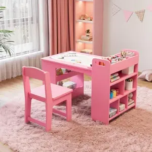 [GAOMON]Kids Art Table, Large Kids Craft Table with 2 Chairs, Multi-Functional Art Desk with Storage Shelves for Children Room, Kindergarten, Playroom,School