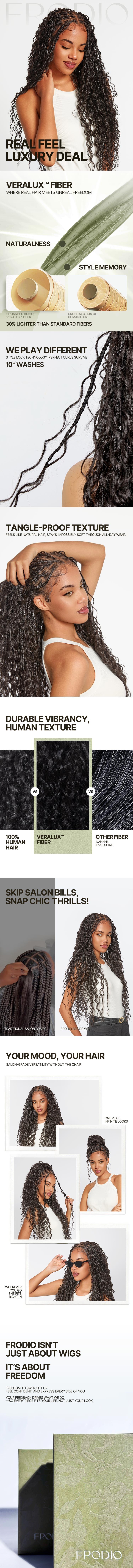 [Special Deal] Frodio Veralux™ Fiber 30" Full Lace Boho Braid Synthetic Box Braided Wigs – Grid-Part Top with Mixed Boho Curls