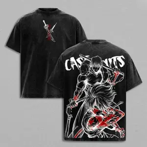 Maki Zenin x Toji Fushiguro Tee Washed Jujutsu Kaisen Vintage Heavy Cotton Oversized Anime Manga T-Shirt Double Printed Dark Aesthetic Graphic Heavenly Restriction Power Edition Retro Unisex Streetwear JJK Merch - Fabric, Menswear