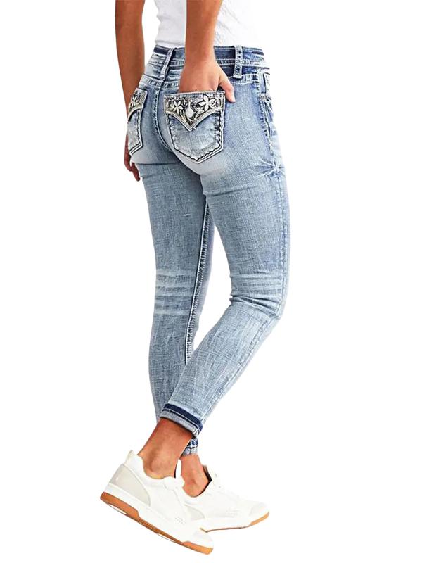 Butt Lifting Skinny Jeans with Retro Embroidered Pockets Light Wash Stretch Denim That Shapes Your Curves and Elevates Your Everyday Style