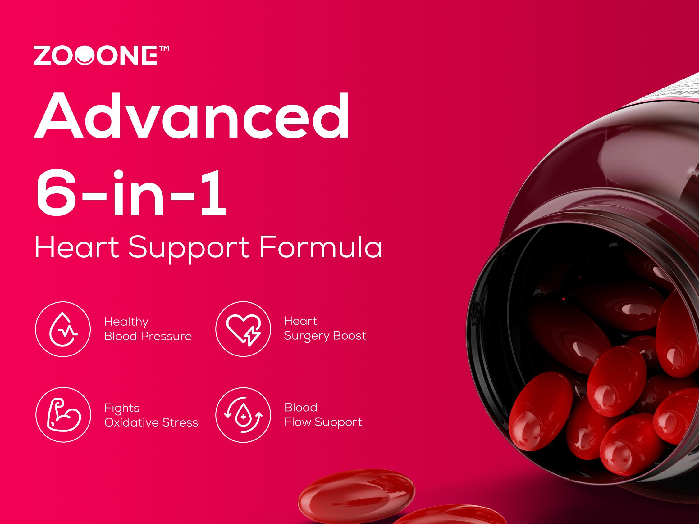 ZOOONE Heart Health 1830mg Supplement - 6-in-1 Formula with Krill Oil CoQ10 Magnesium Glycinate Beet Root Antioxidant for Heart Health & Energy Production 120 Softgels Gluten-Free Vegan Non-GMO Gelatin-Free Made in USA