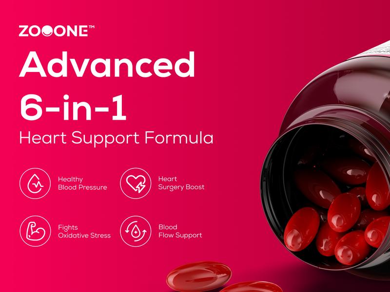 ZOOONE Heart Health 1830mg Supplement - 6-in-1 Formula with Krill Oil CoQ10 Magnesium Glycinate Beet Root Antioxidant for Heart Health & Energy Production 120 Softgels Gluten-Free Vegan Non-GMO Gelatin-Free Made in USA