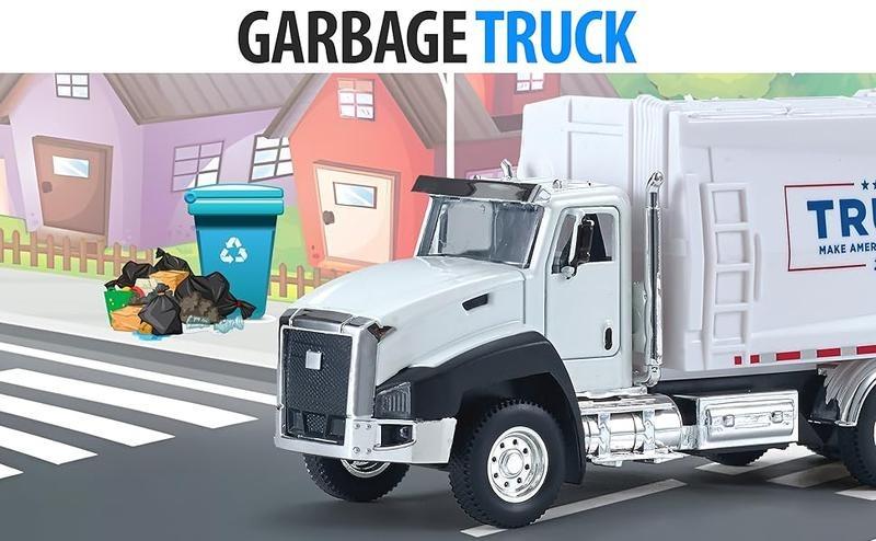 The 47th President Donald Trump 2024 Garbage Truck 1:50 Scale Pull Back Metal Model Toy - Gift for Trump Fans, Election Souvenirs