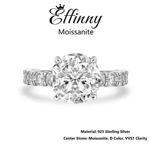 Effinny 4.0Carat Round Excellent Cut Synthetic Moissanite D Color VVS1 Engagement Ring, Promise 925 Sterling Silver Jewelry for Women, Wedding, Female