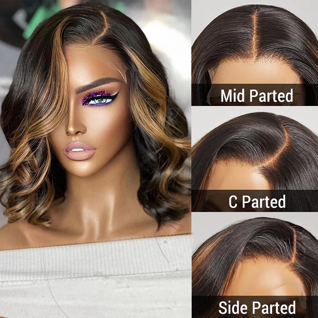 1B/30 Highlight Short Bob Lace Front Wig Body Wave Blonde Highlight 180 Density Human Hair Pre Plucked with Baby Hair Body Wave Bob Wig Human Hair 13x4  Highlight Lace Frontal Bob Wig For Women SpringStatements