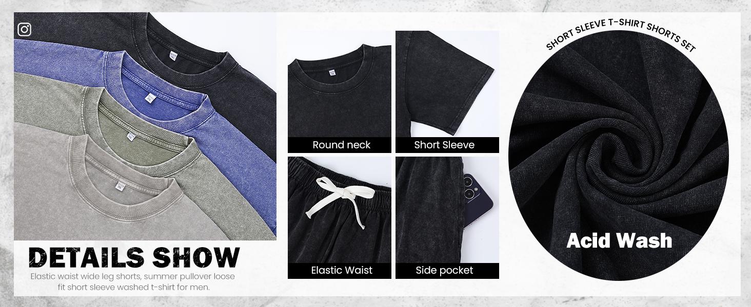 Gihuo Unisex Men Women Acid Wash Short Sleeve Tracksuit Summer T-shirt & Shorts Set Athletic 2 Piece Outfit Track Shorts Set with Elastic Waist & Drawstring Gihuo Unisex Men Women Acid Wash Short Sleeve Tracksuit Summer T-shirt & Shorts Set Athletic 2 Piece Outfit Track Shorts Set with Elastic Waist & Drawstring