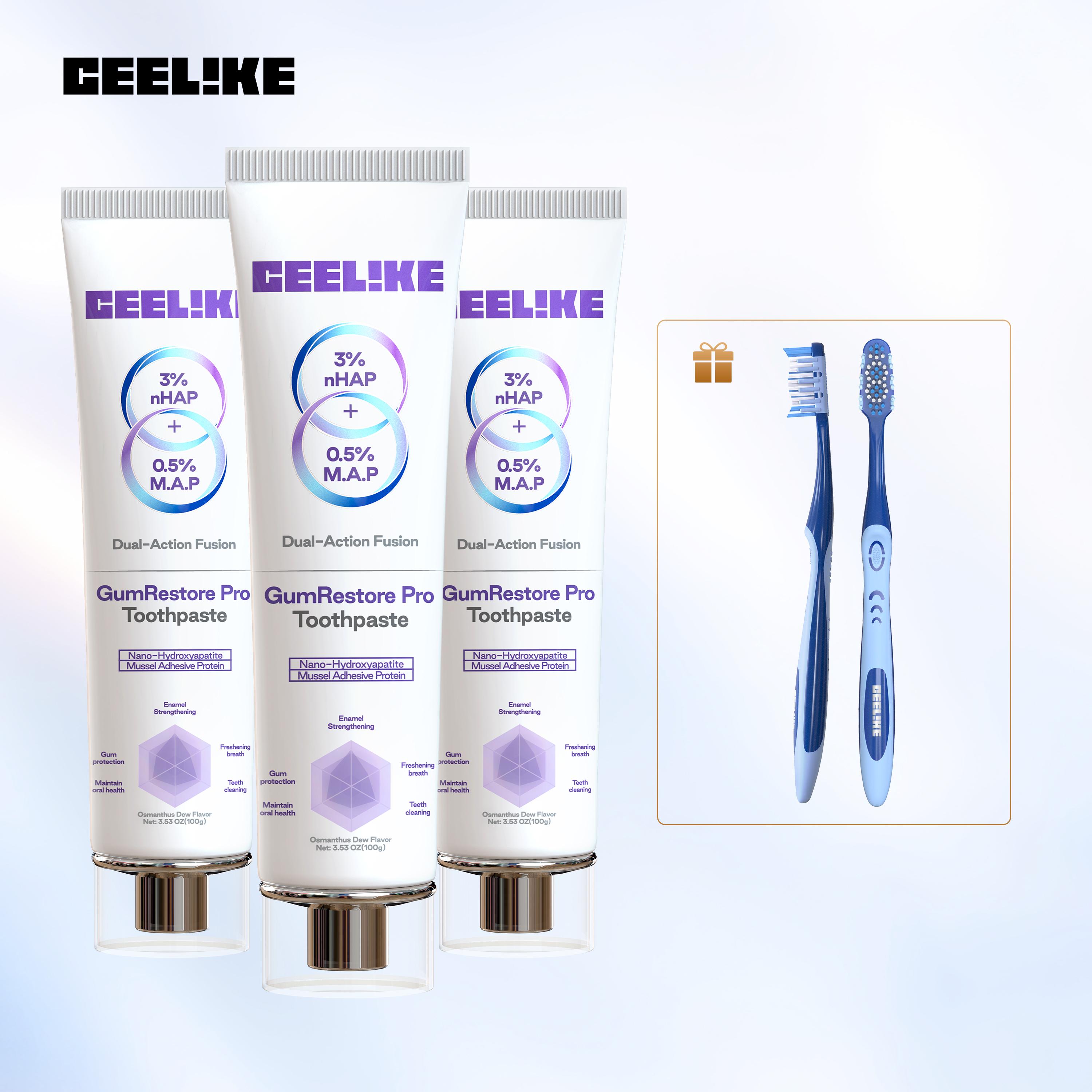 CEELIKE 3 Tubes GumRestore Pro Toothpaste + Toothbrush | Effective Teeth-Cleaning Combo Gum Care Repair