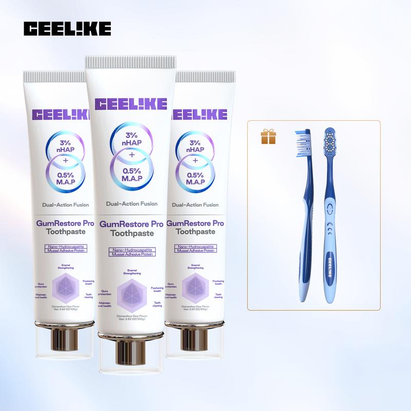 CEELIKE 3 Tubes GumRestore Pro Toothpaste + Toothbrush | Effective Teeth-Cleaning Combo Gum Care Repair