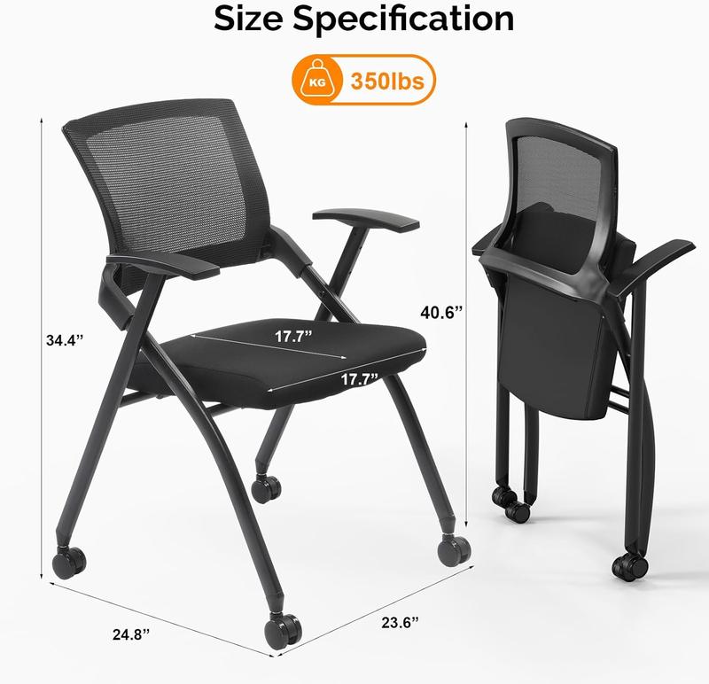 Ubesgoo Ergonomic Folding Office Chair with Thick Cushion, Comfortable Foldable Office Chair with Arms & Wheels for Office Meetings, Conference, Training Room