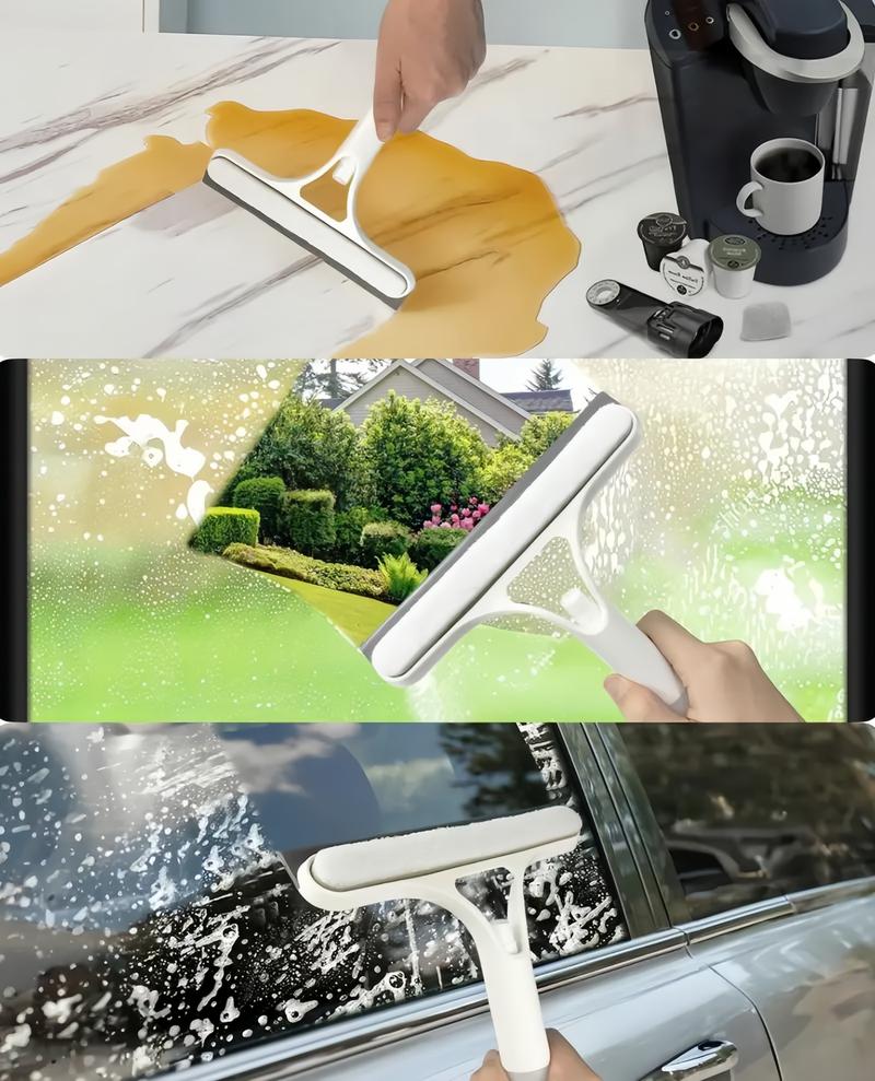 3 in 1 Window Cleaning Scraper, Squeegee and Scrubber with Spray, Multifunctional Household Cleaning Tool, Car Windshield Cleaner,Lightweight Silicone Microfiber Wipe