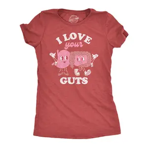 Womens Funny T Shirts I Love Your Guts Valentines Day Graphic Tee for Ladies Funny Womens T Shirts Cute Vintage Fashion Casual Ladies T-Shirt Gift Love Tops for Women Funny Sarcastic Top Women's Novelty Tees Red - I