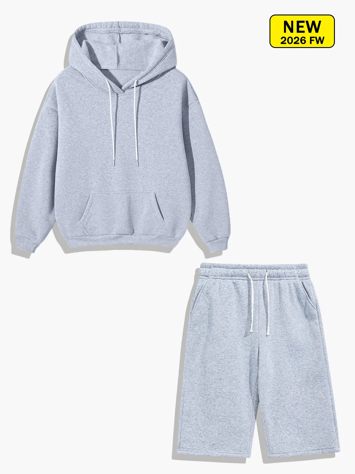 Men’s spring/autumn knit hooded pullover sweatshirt + capri pants set, loose, breathable, comfortable, simple, stylish, versatile