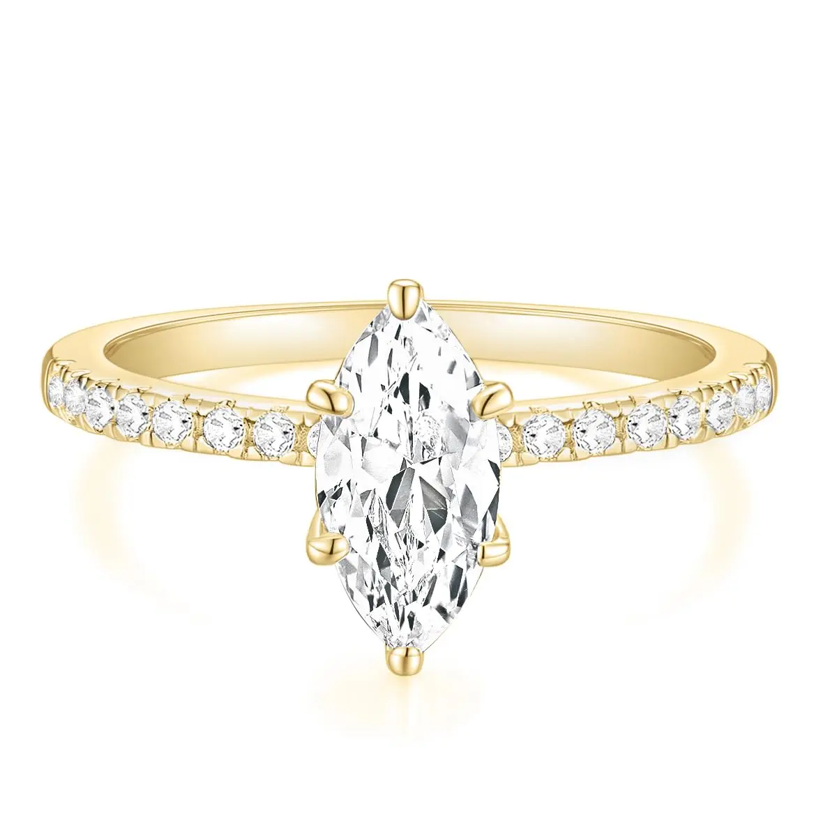 EAMTI 14K Gold Plated Engagement Ring for Women 2CT Marquise Cut Cubic Zirconia Wedding Band CZ Promise Anniversary Ring