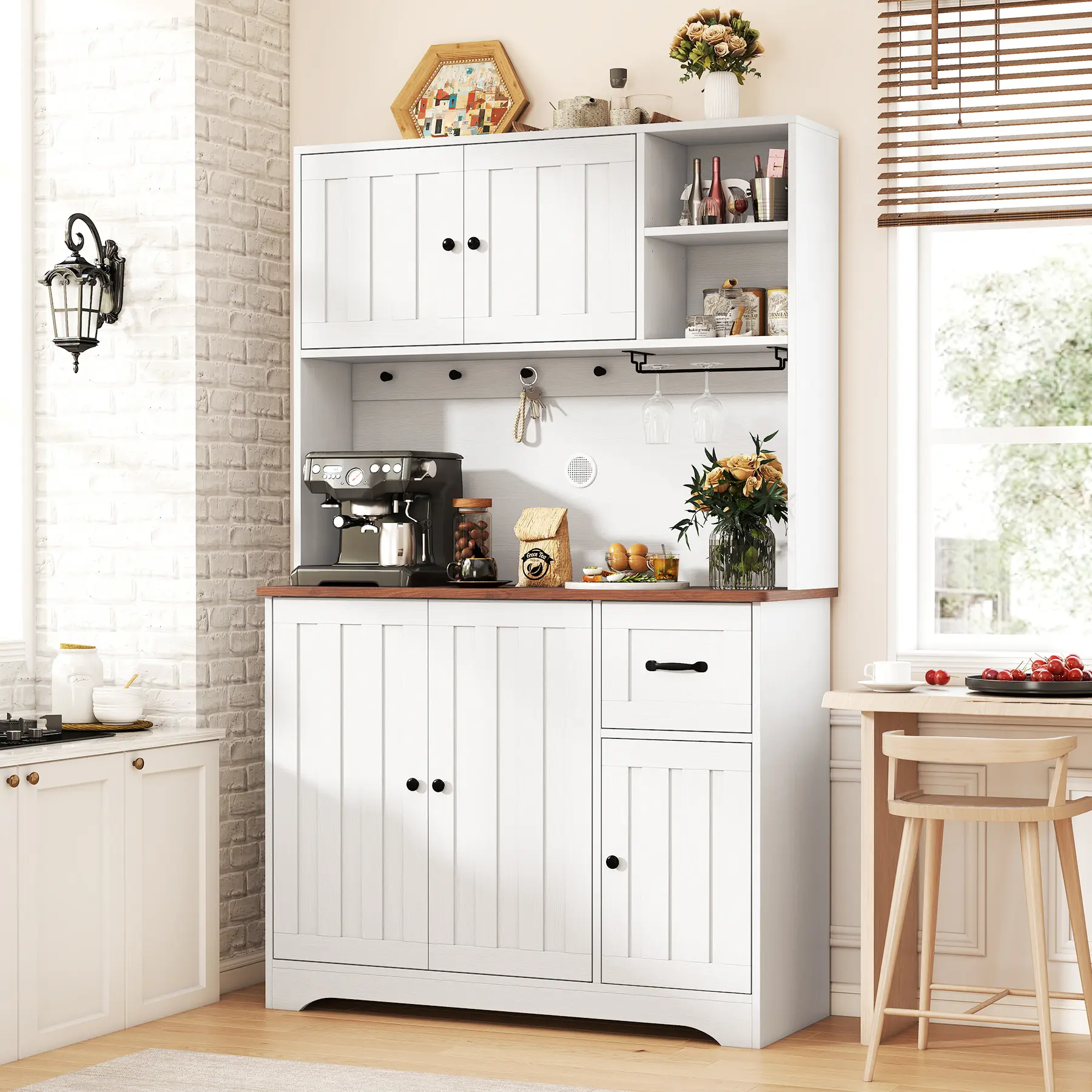 71" Kitchen Pantry Cabinet with Countertop, Tall Pantry Storage Cabinet with Drawers & Adjustable Shelves, Freestanding Kitchen Hutch, for Living Room, Dining Room
