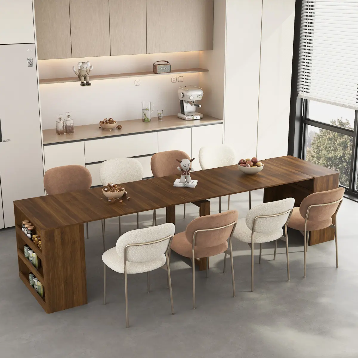 [Bellemave] Extendable Foldable Dining Room Table for 1-10 People, Wood Multifunctional Rectangle Expandable Console Kitchen Living Meeting Room Furniture