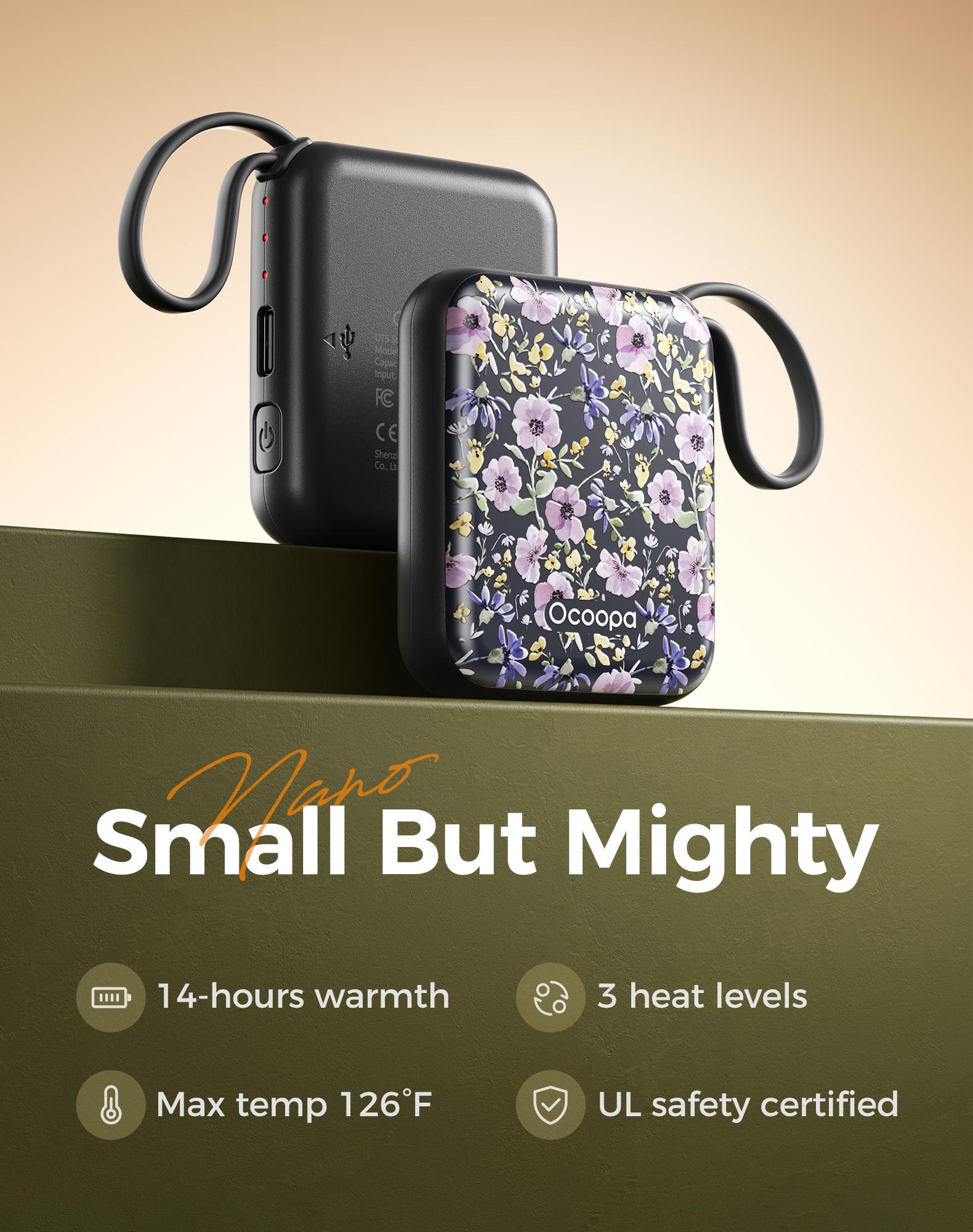 Ocoopa Hand Warmers Rechargeable UT5 Nano – Slim Electric Pocket Heater, Smart Temp Control, 14Hrs Battery, UL Safety, Artists in Bloom Design, Practical Gifts for Women, Christmas, Outdoor,Camping,Stocking Stuffers,Men gifts, Gift boxes,Best Gift Ideas