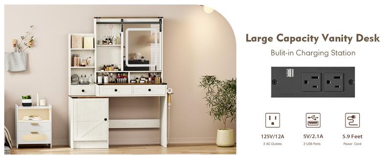 【Valentine's Day gift】Makeup Vanity with HD Mirror, Dressing Table with Adjustable LED Lighting, Vanity Desk Ample Storage & Built-In Power Outlets – Perfect for Beauty Essentials and Home Use