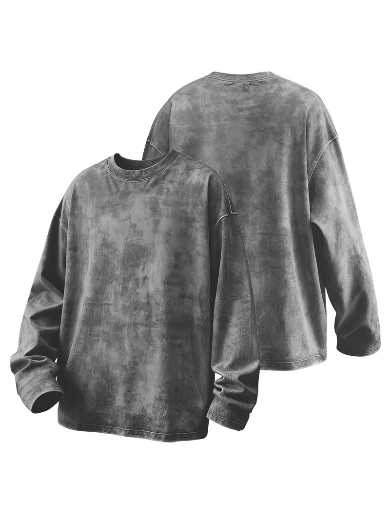 CCCMAI Men's Washed Cotton Round Neck Long Sleeve Tee, Loose Fit Casual Crew Neck T-shirt for Fall Winter, Men's Top for Daily Wear Menswear Soft Top's Streetwear Tshirt Crewneck