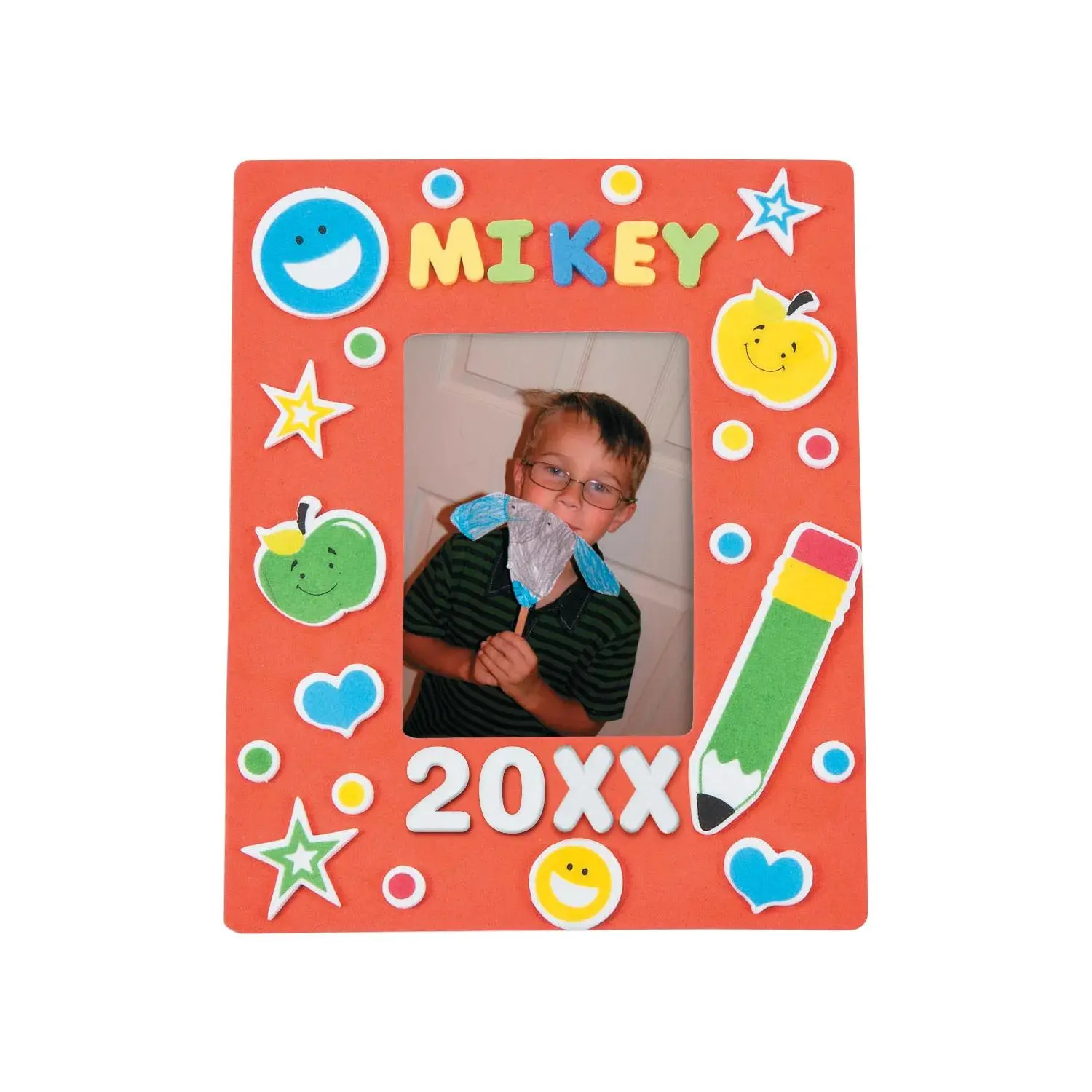 Red School Theme Foam Craft Kit - Pre-Packaged, Mess-Free Multicolor Photo Frame Magnets, 5"x6.25", Makes 24