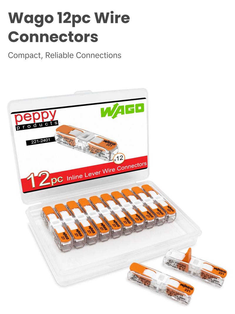 WAGO 221-2401 LEVER-NUTS 12pc Compact Splicing Inline Wire Connectors with Case