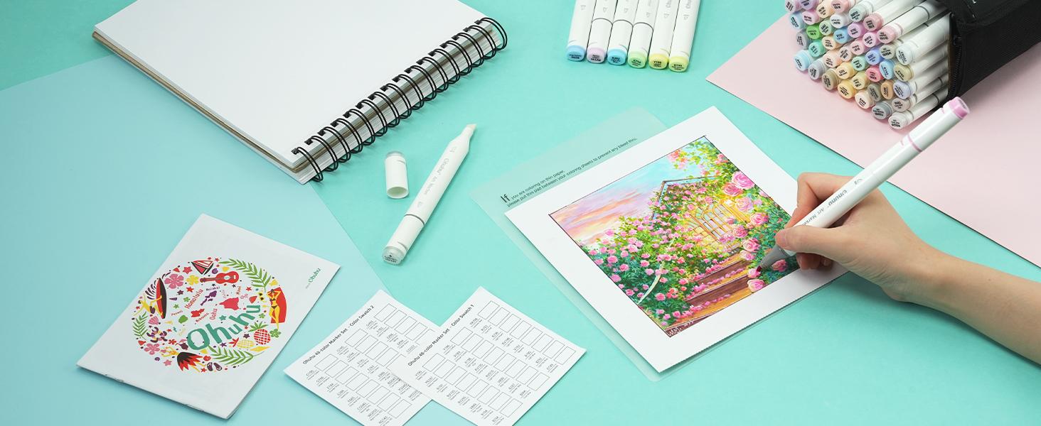 Ohuhu Alcohol Markers: Chisel and Fine Dual Tips - 48 Pastel Colors - AP Certificated - Double Tipped Art Marker Set for Artists Adults Coloring Illustration - Refillable - Oahu Series of Ohuhuart