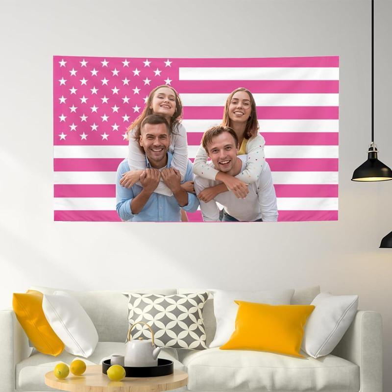 Custom Pink America Flag Personalized Design Funny Tapestry Wall Handing Music Tapestry for Bedroom College Dorm Decor Home Living Room Decorations Cloth Gift Hanging Photo