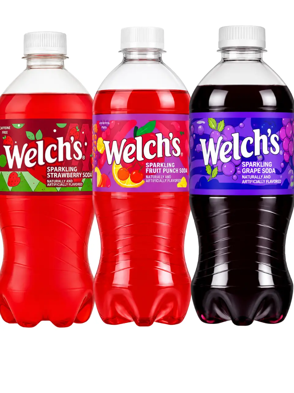 3 Flavor Variety Pack -Welch's Sparkling Soda 20 FL OZ |   Choose Grape, Strawberry, Fruit Punch or Variety Pack | NYC Bodega Favorite | NY Snack Pantry