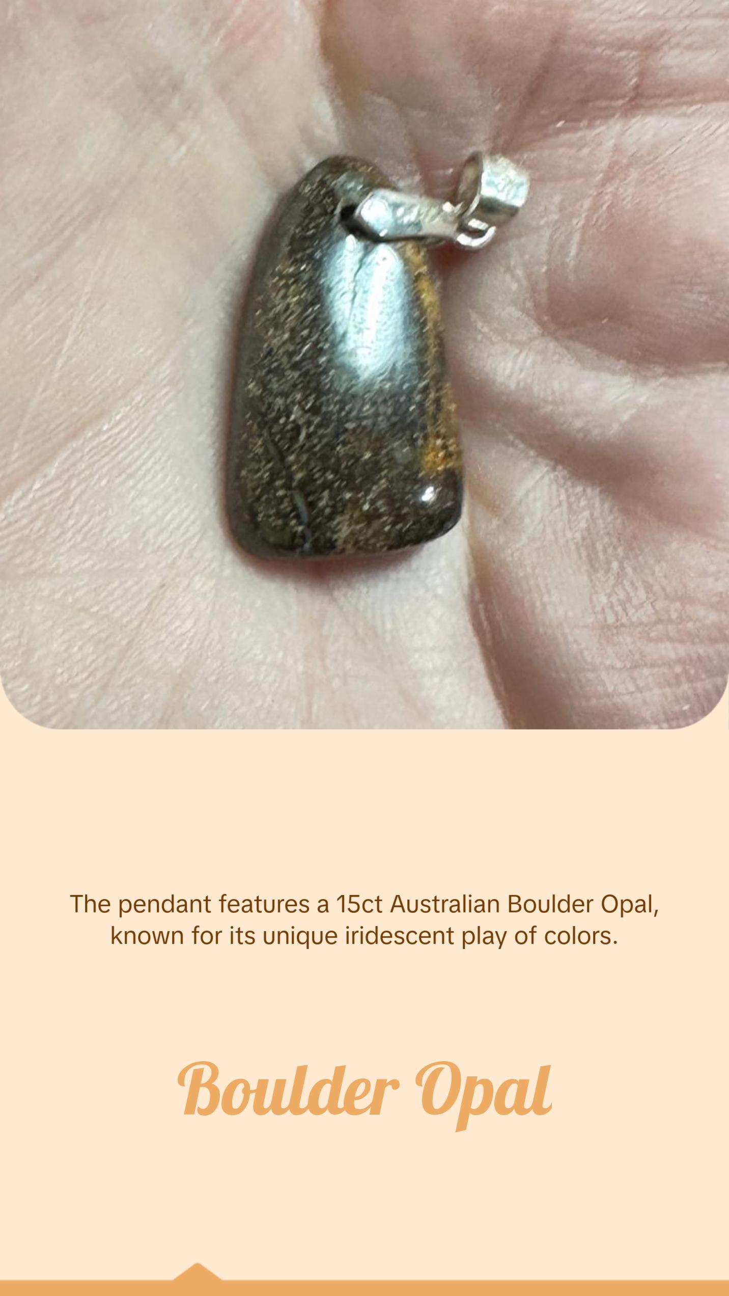 Blue Australian Boulder Opal Pendant Necklace, .925 Sterling Silver. 15ct Unisex Design