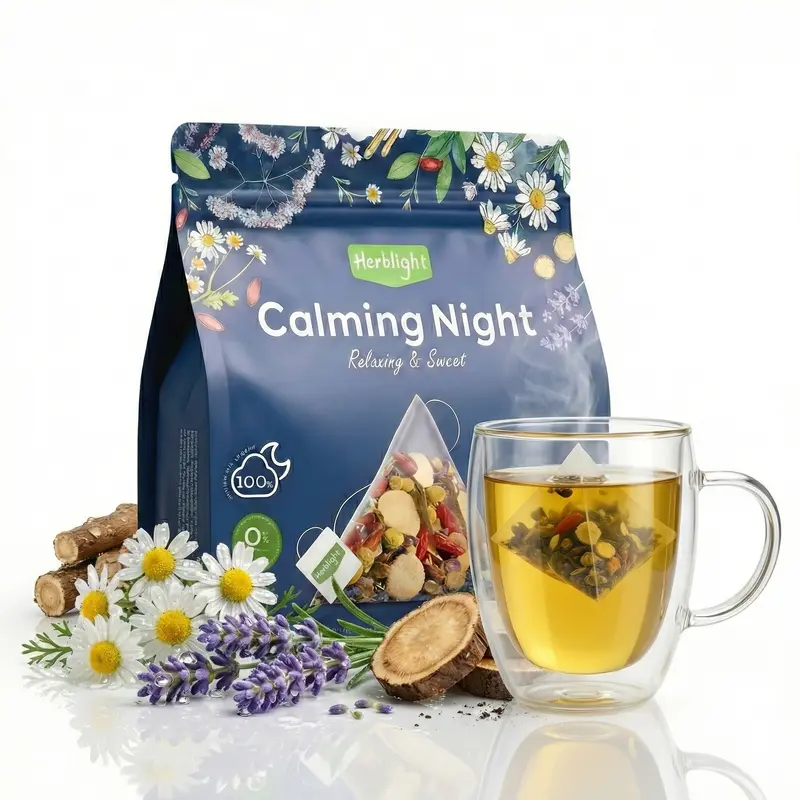 Herblight Natural Herbal Tea Sleep Support & Stress Relief| Ashwagandha, Valerian Root, Chamomile, Lavender & Licoricel- 2.8oz (80g) - No Flavors - Caffeine Free