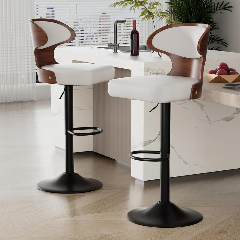 Bar Stools Set of 2 Seat Adjustable Height 24.5-33.5IN - Bentwood Swivel Barstools with Back & Footrest - PU Leather Upholstered Bar Chair for Bar, Kitchen, Dining Room Bar Stools Set of 2 Seat Adjustable Height 24.5-33.5IN - Bentwood Swivel Barstools with Back & Footrest - PU Leather Upholstered Bar Chair for Bar, Kitchen, Dining Room