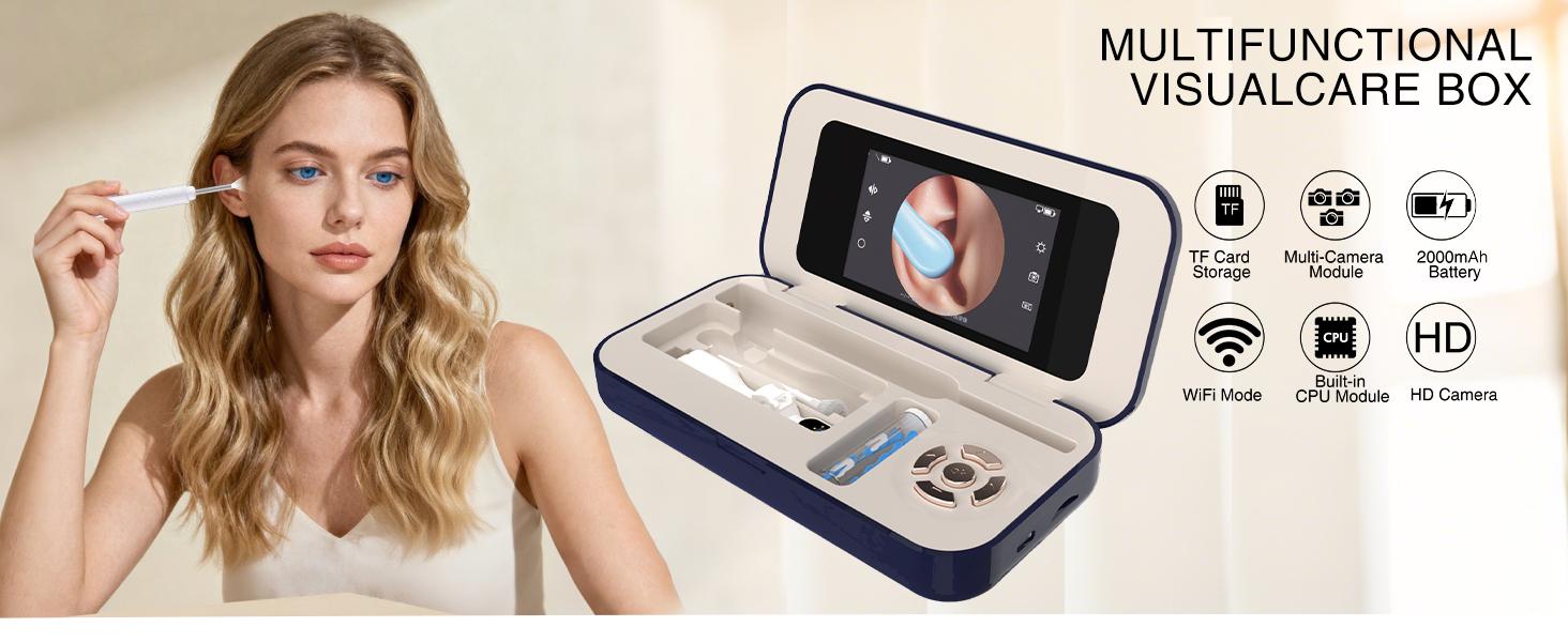 All-in-One Wireless Visual Ear Care Kit with Built-in Screen, 3.5mm HD Ear Camera, 6 LED Lights, 6-Axis Gyroscope, IPX6 Waterproof