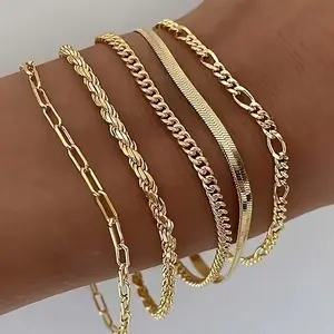 5pcs Set 925 Sterling Silvery Cuban Chain Bracelets - Handmade, Vintage Boho Style For Women | Perfect Gift For Christmas & Casual Attire Bracelet Packs