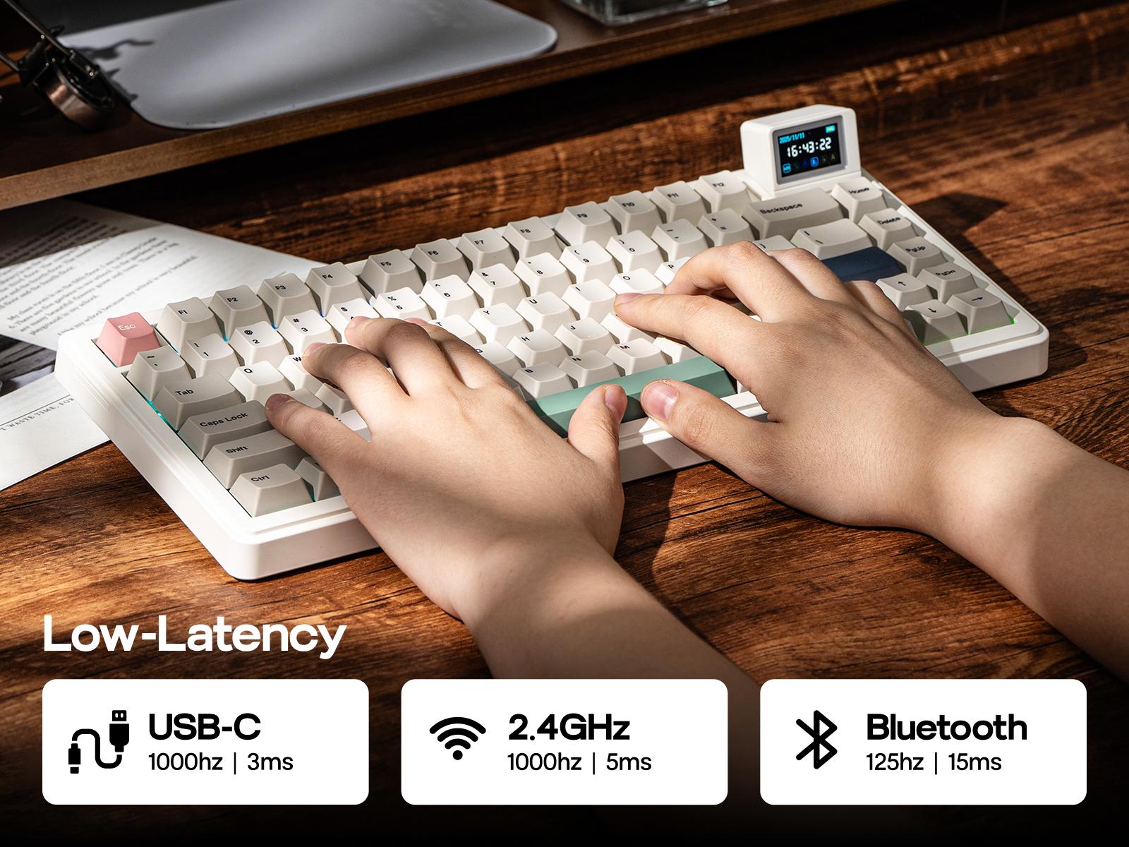 EPOMAKER RT82 Wireless Mechanical Keyboard with Screen, QMK/VIA Custom 2.4GHz/USB-C/BT5.0 Hot-Swappable Gasket  South-Facing RGB Backlight 5-Paddings, PBT Keycaps  keyboards for gaming creamy keyboard TikTokShopSpringGlowUp