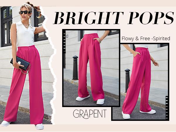 GRAPENT Wide Leg Pants for Women Work Business Casual High Waisted Dressy Pants Flowy Trousers Office Wideleg Baggy Work Pants