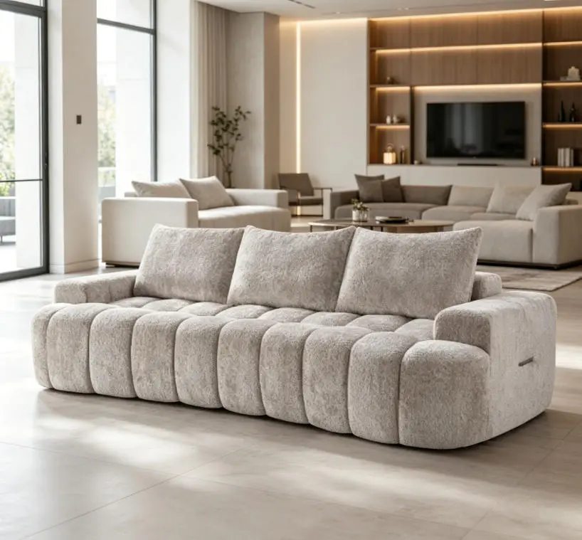 100" Extra Large Curved Front 3-Seat Compressed Sectional Couch - Cloud-Like Boucle Comfy Sofa, High Resilience Foam, Easy-Move Modern Indoor Sofas Living Room Furniture, Ship-Friendly Apartment Friendly Hacks Design