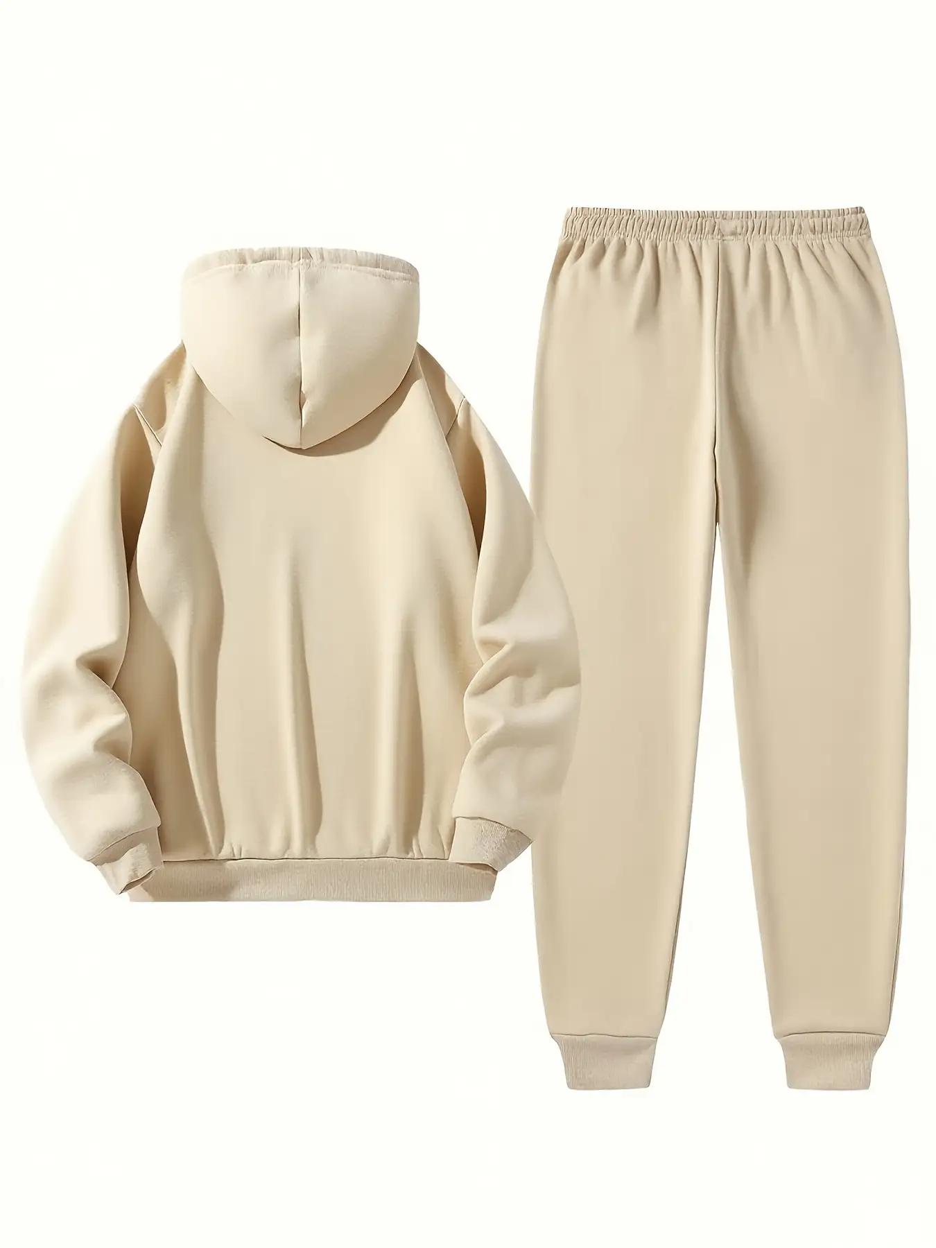 Men's sports two-piece hooded sweatshirt and pants set - gray with black logo, non stretch fabric, regular style, pocket, suitable for autumn and winter, casual wear | hooded sweatshirt | pocket pants, sweater hooded sweatshirt