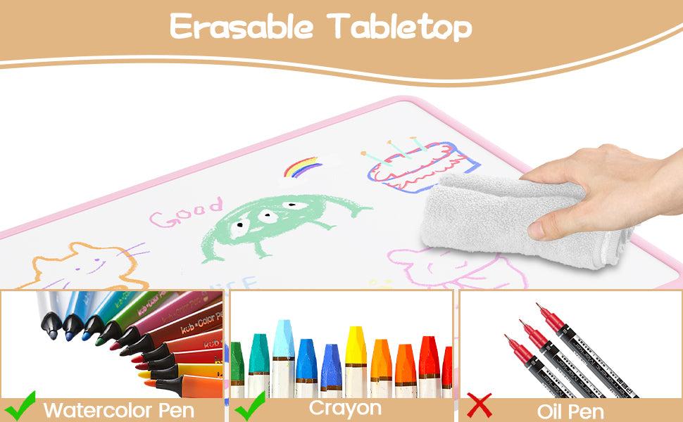 GARVEE Adjustable Height Toddler Table with 6 Chairs - Multi-Activity Set for Ages 2-10, Ideal for Home, Daycare, or Preschool, Available in Pink, Nature, and Grey Options.