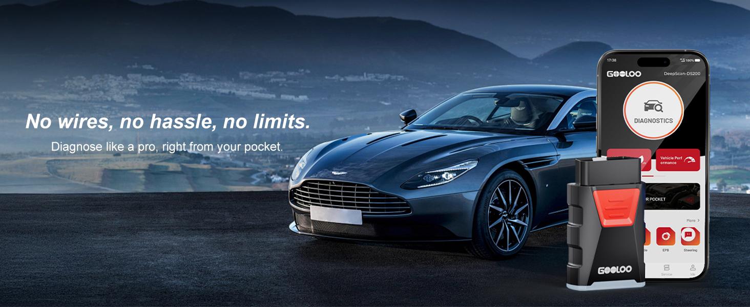 GOOLOO DS200 OBD2 Scanner for Car, Bluetooth Wireless All System Diagnostic Tool for iOS&Android, Bi-Directional Control,8+ Hot Reset,Repair Guides,Check Engine Code Reader,Live Data&Performance Test